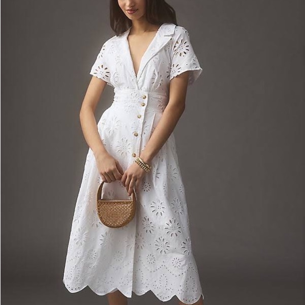 Anthropologie White Eyelet Midi Dress